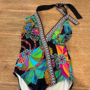Trina Turk one piece floral bathing suit, size 8